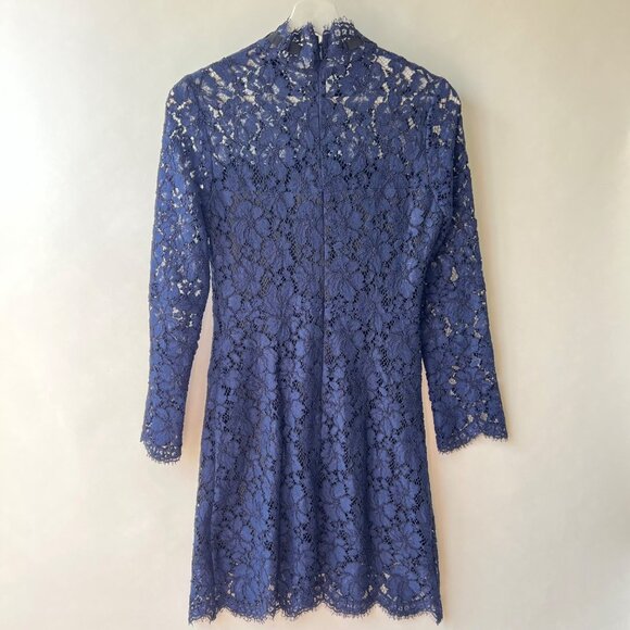 Sandro Paris Mock Neck Scalloped Mini Dress , Navy Lace, Size 2 O43 - Picture 3 of 9